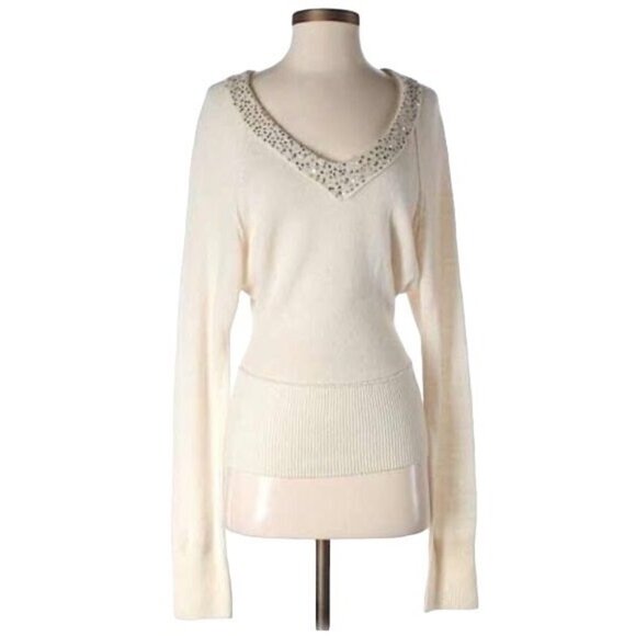 Vintage Free People Sequin V-Neck Cream Knit Sweater | Luxe Boho Soft Girl Y2K S - Picture 11 of 15